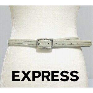 EXPRESS Ladies Genuine Italian Leather Belt Lt.Beige-Cream W/ Chrome Buckle 37”